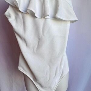 NWT show me your MUMU ruffled white bodysuit one piece one shoulder